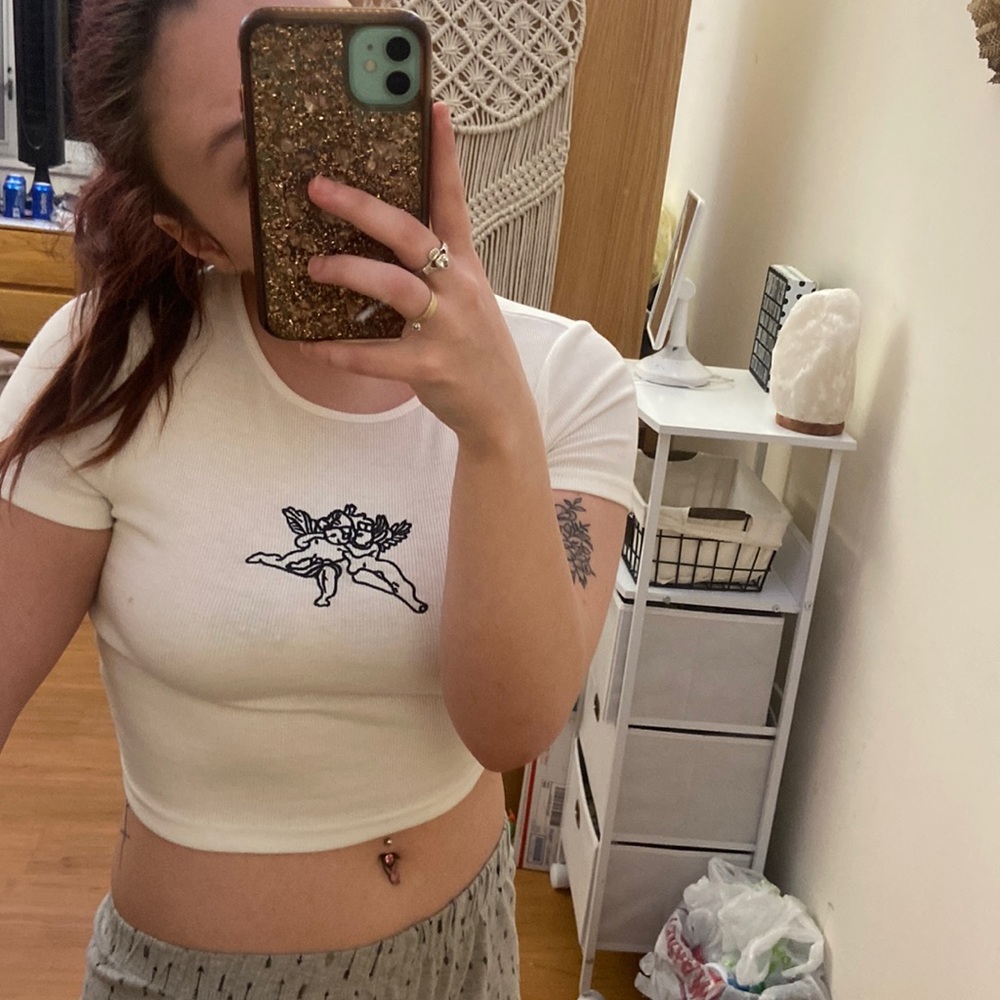 Shein cropped fitted angel print t-shirt